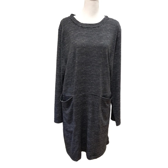 MIDNIGHT narrow striped knit dress with long sleeves and patch pockets. Size XL - Picture 1 of 8